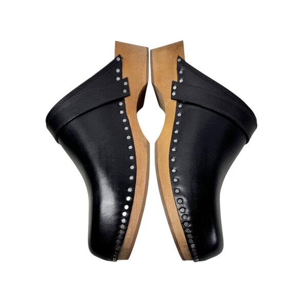 Isabel Marant Thalie Leather Clogs SZ 38 Black Wood Soles Studs Dutch Swedish - Picture 10 of 16